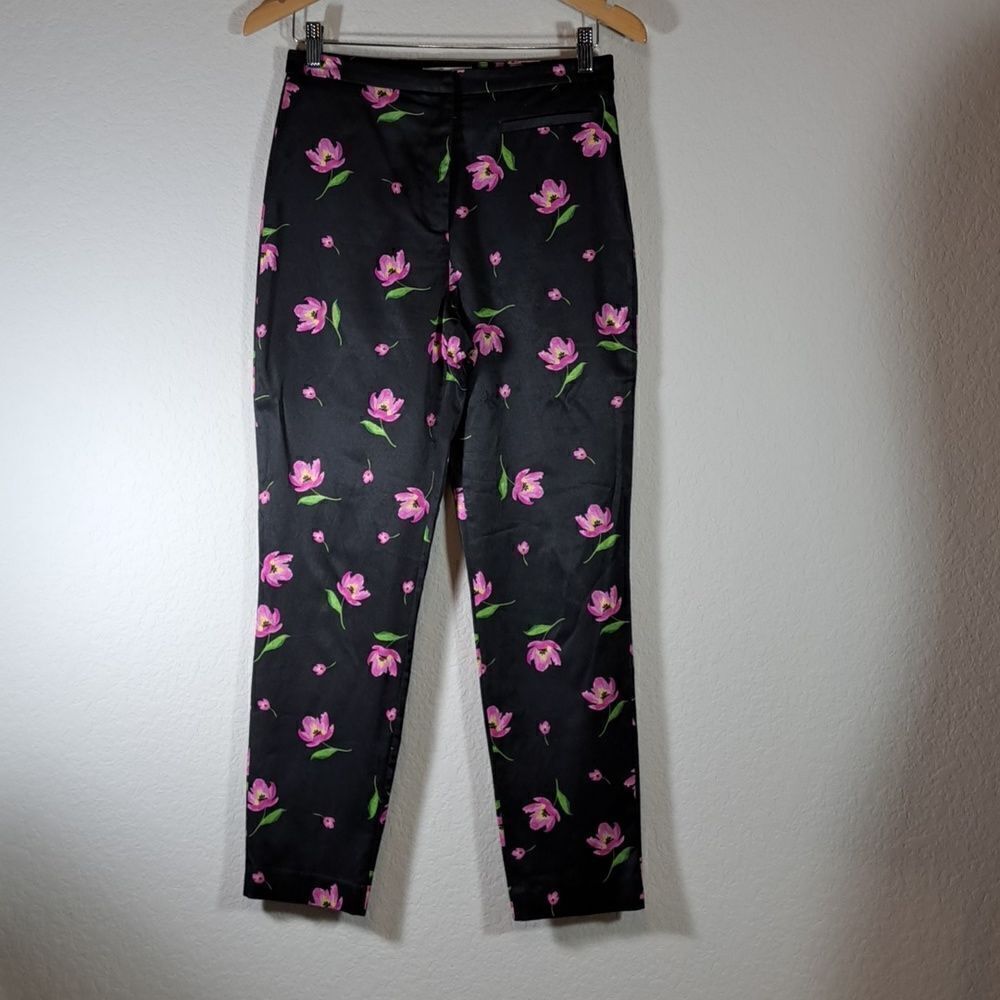 Milly Women’s Pants Black Pink Floral Ankle Length Front Zipper Barbiecore Sz 4